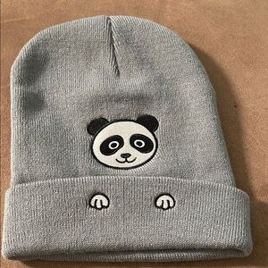 Kids Grey Panda Beanie Hat - Cozy Knit Winter Hat